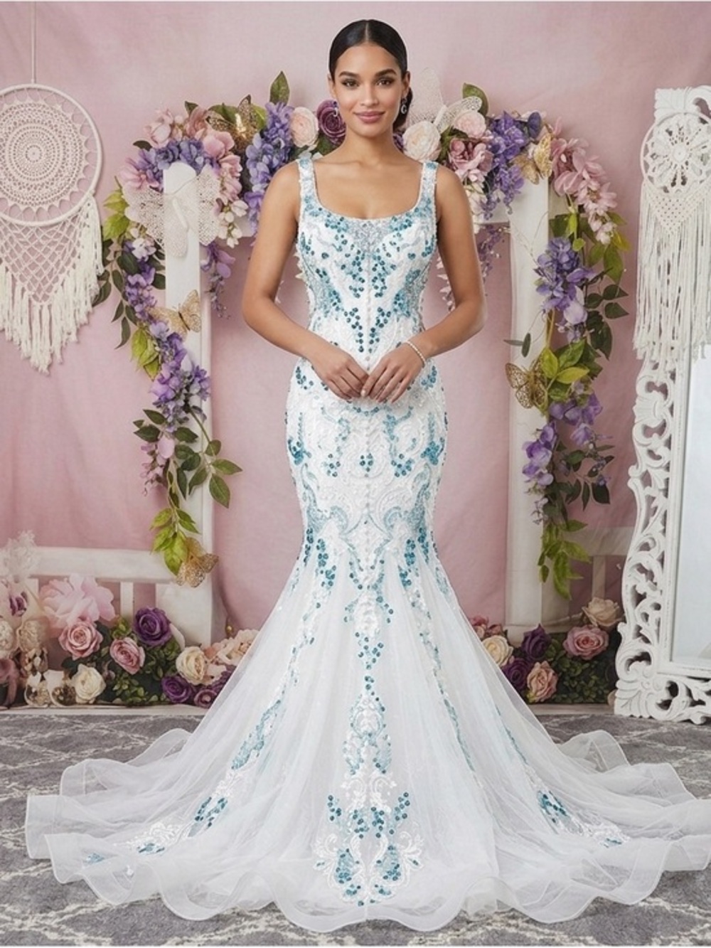 faeriesty dress Elegant White & Blue Formal Gown, NWOT, Size XS by Luna Lace Dress - Size:PETITE Corset dress MD12.27 25“ Hips
